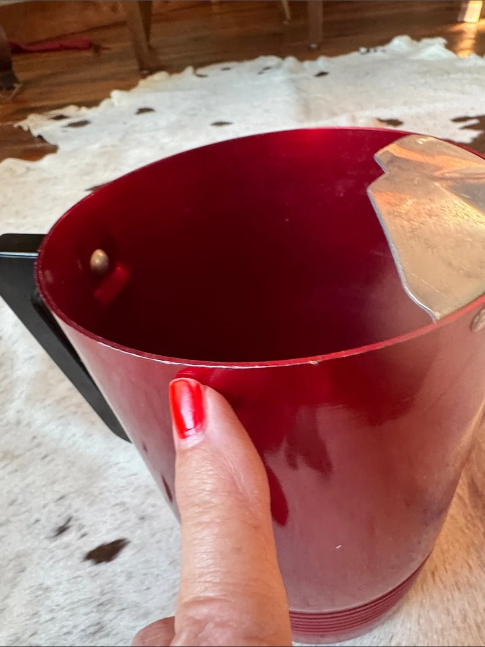 Red Metal Pouring Pitcher with Black Handle - Serveware